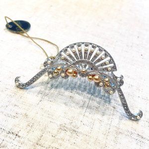 Elegant Crystal with Ivory/Gold Pearls New Paris "Madame Mystery" Bridal Tiara